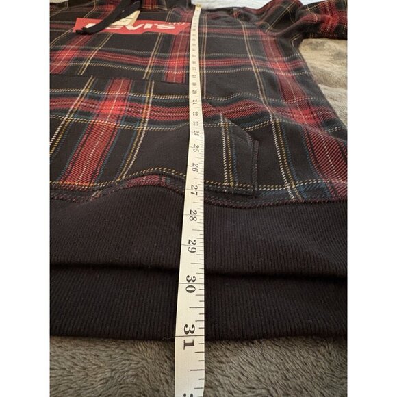 NWT Levi's Men's Logo Plaid Hoodie Sweatshirt Size L Red & Black Casual - Picture 9 of 9